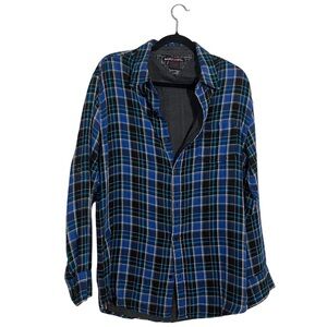 Tony Hawk Blue and Black Plaid Button-Down Shirt Size Large Skater Street wear